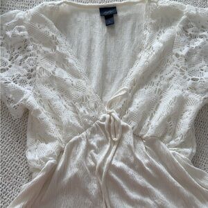 Buckle Cream Lace Tie-Front Blouse